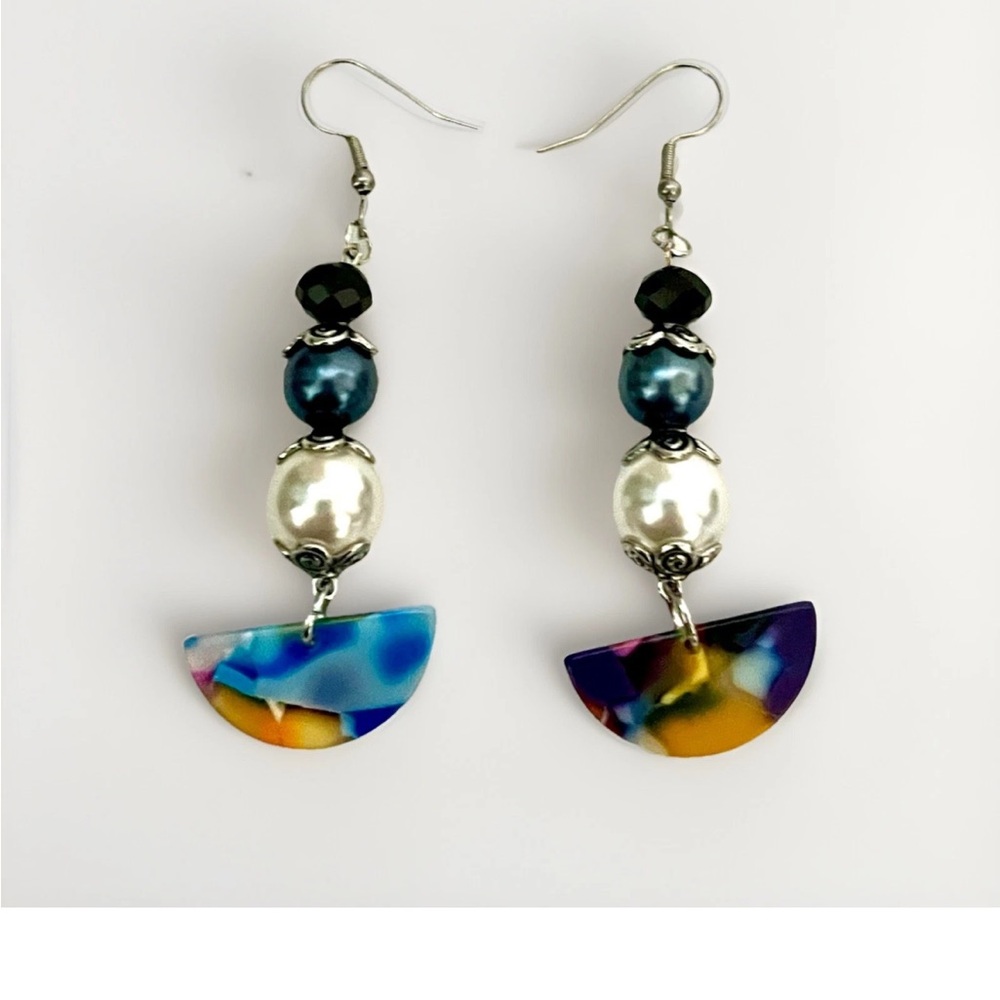 Earrings Multicoloured Beaded Semicircle Charm Boho Vibe. Bohemian. Handmade.